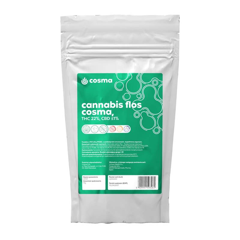 Opakowanie Cannabis flos Cosma THC 22%, CBD ≤1% (Dosimosa)